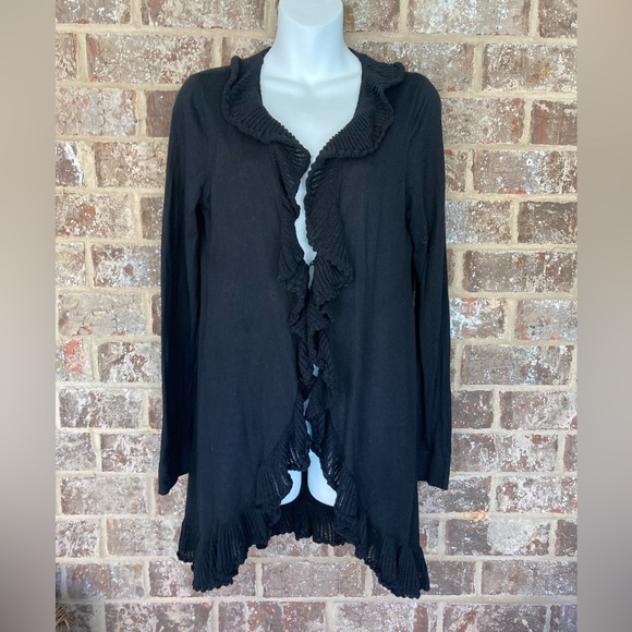 Lilly Pulitzer Sweaters - Lilly Pulitzer Shirley Black Ruffle Silk Blend Cardigan Size  Large